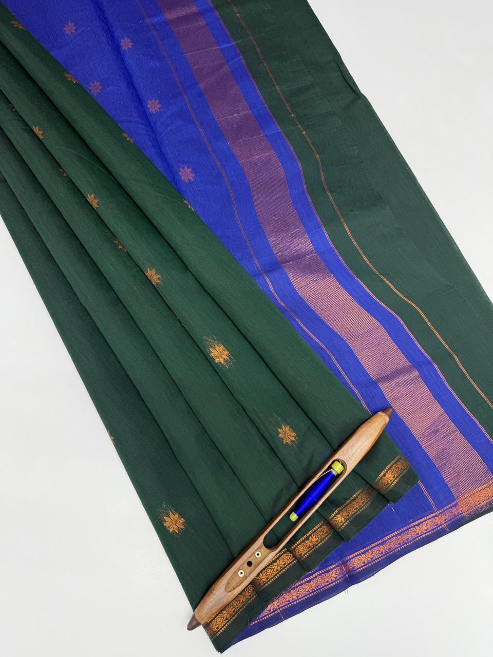 VSC980 - bottle green color body , ink blue color pallu,blouse.