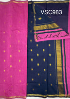 VSC983 - rani pink color body , navy blue color pallu,blouse.