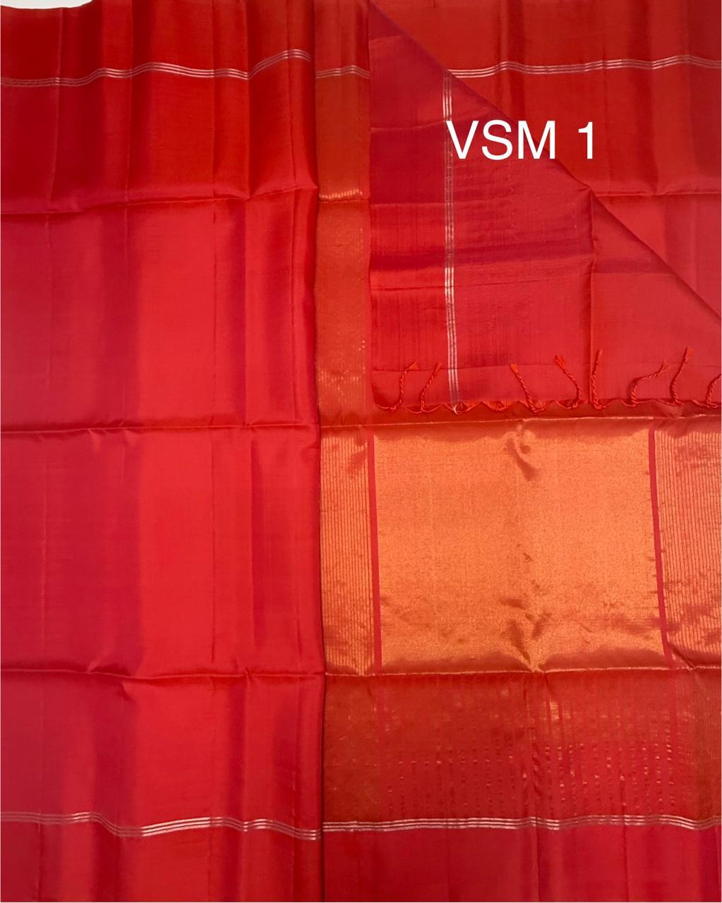 VSM1 - pinkish orange color body, pallu , blouse&nbsp;