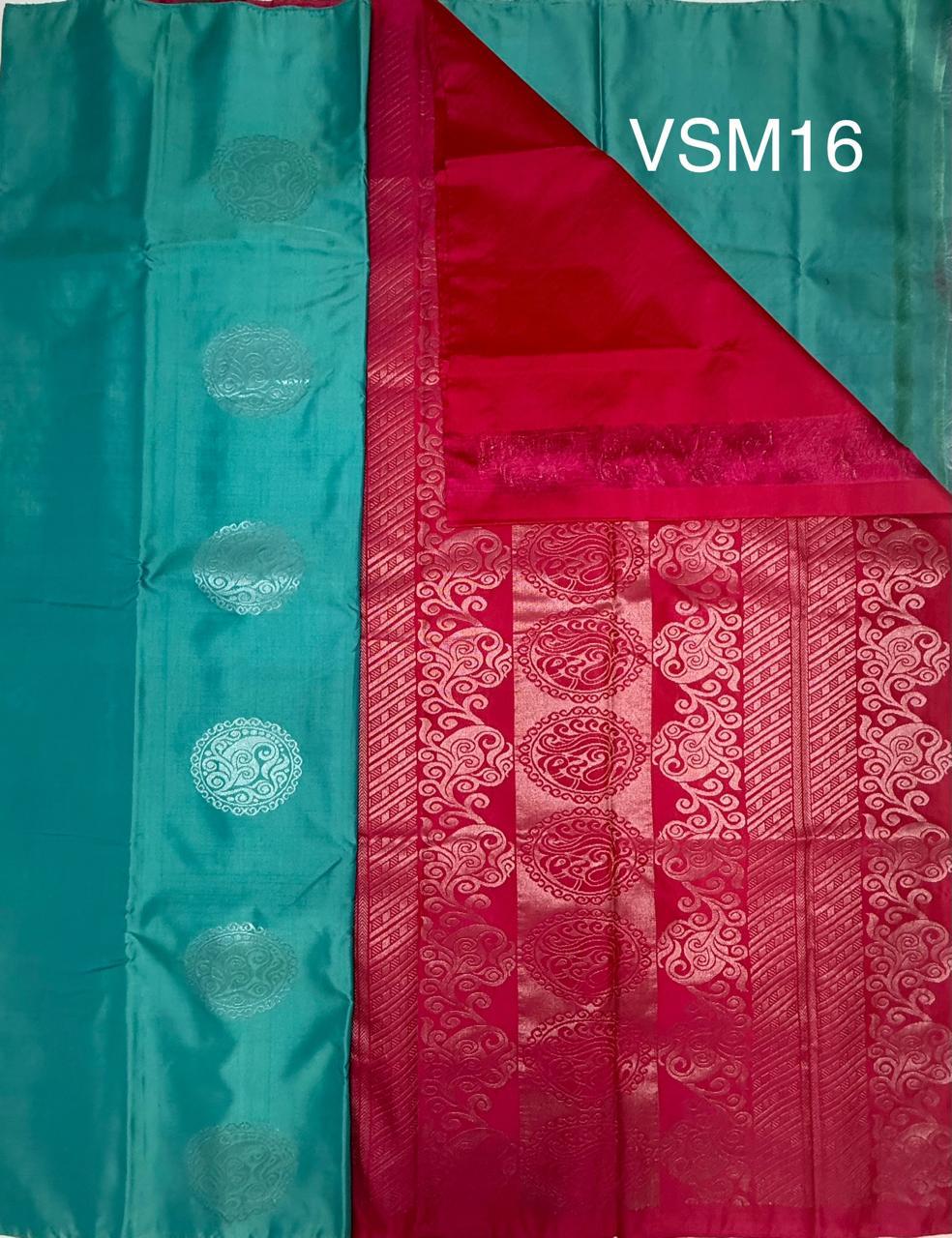 VSM16 - sea green color body , pinkish orange color pallu , blouse&nbsp;