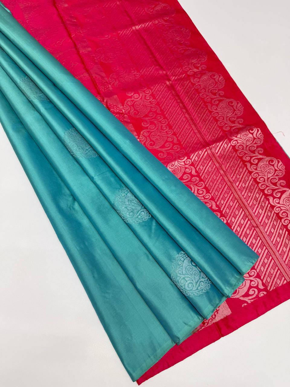 VSM16 - sea green color body , pinkish orange color pallu , blouse&nbsp;