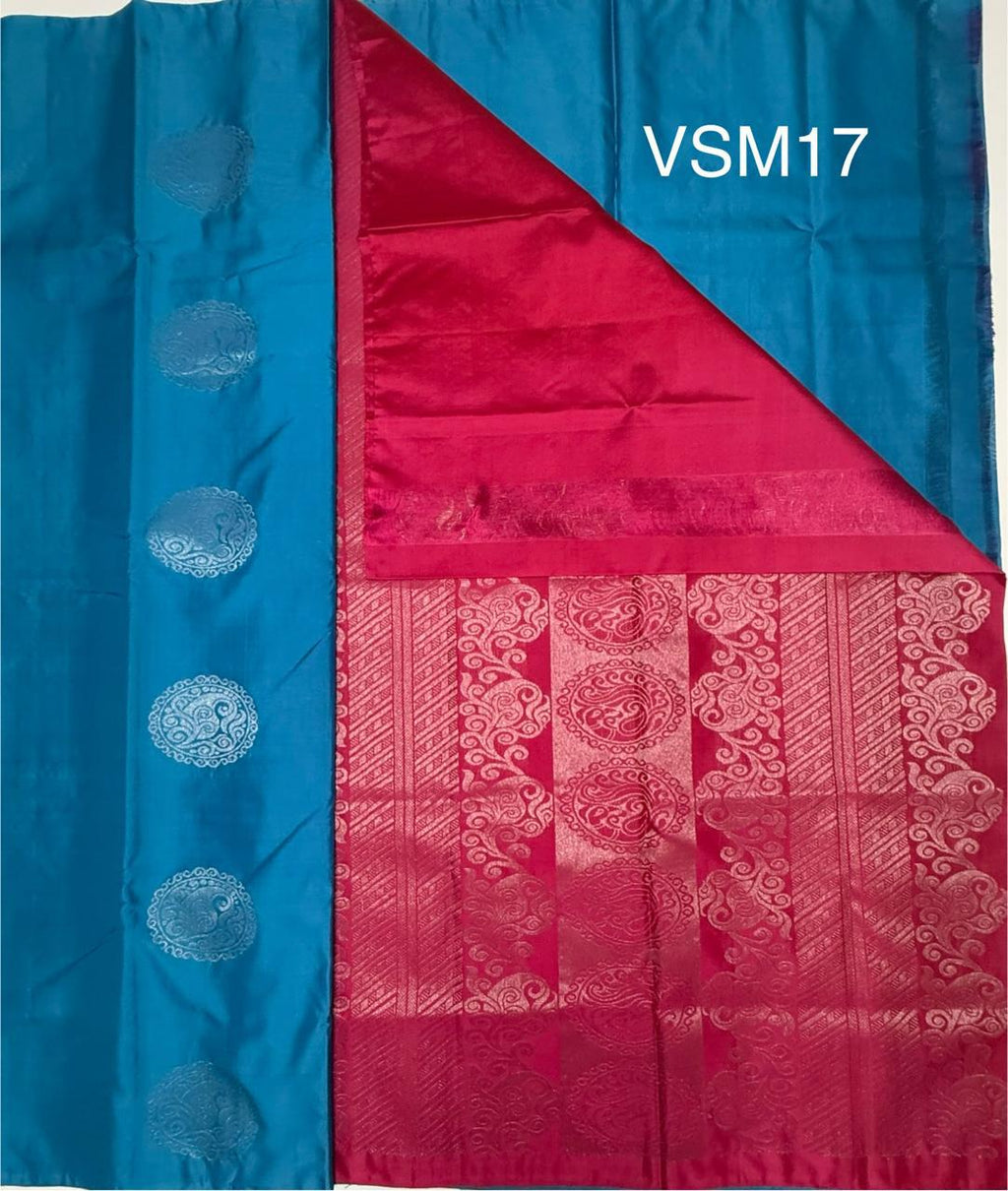 VSM17 - blue color body , pinkish orange color pallu , blouse&nbsp;