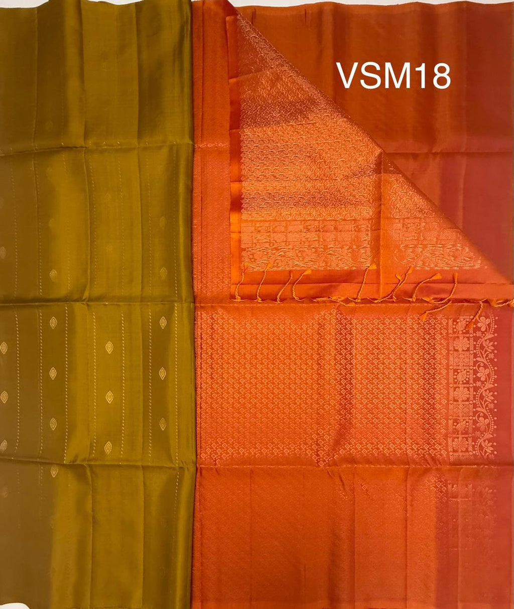 VSM18 - mustard color body , orange color pallu , blouse&nbsp;