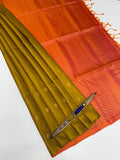 VSM18 - mustard color body , orange color pallu , blouse&nbsp;
