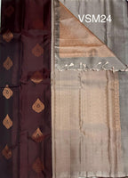 VSM24 - dark brown color body , light peach color pallu , blouse&nbsp;