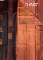 VSM27 - dark brown color body , peach color pallu , blouse&nbsp;