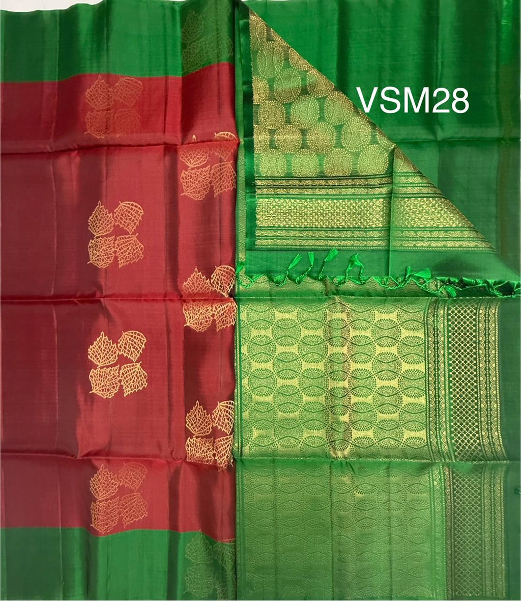 VSM28 - maroon color body , green color pallu , blouse&nbsp;