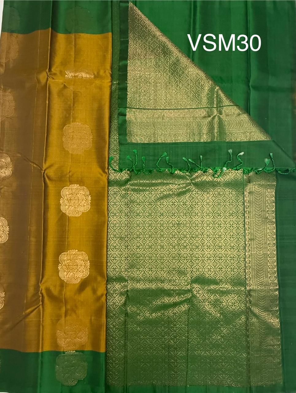 VSM30 - mehandi green color body , leaf green color pallu , blouse&nbsp;