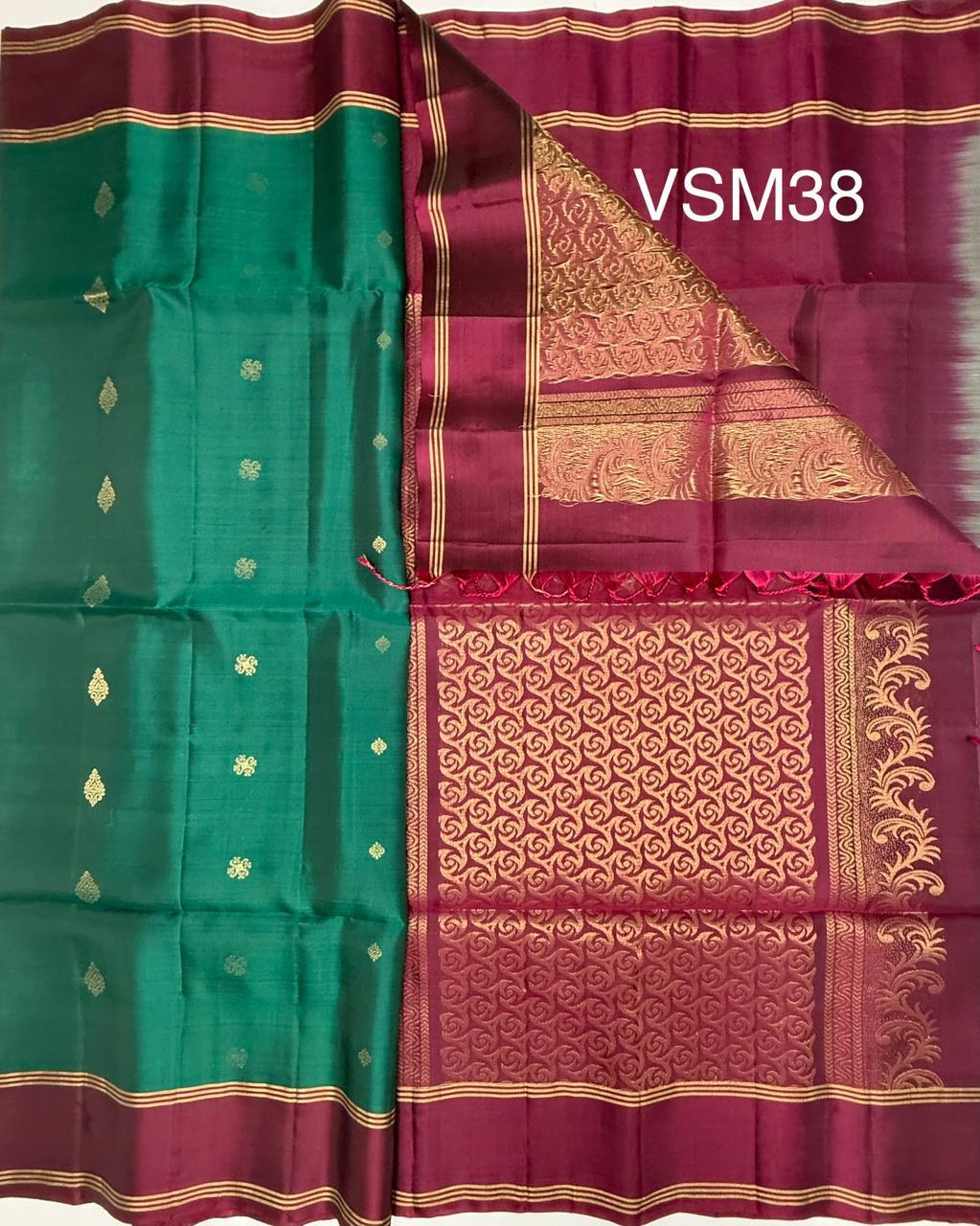 VSM38 - peacock green color body , purple color pallu , blouse&nbsp;