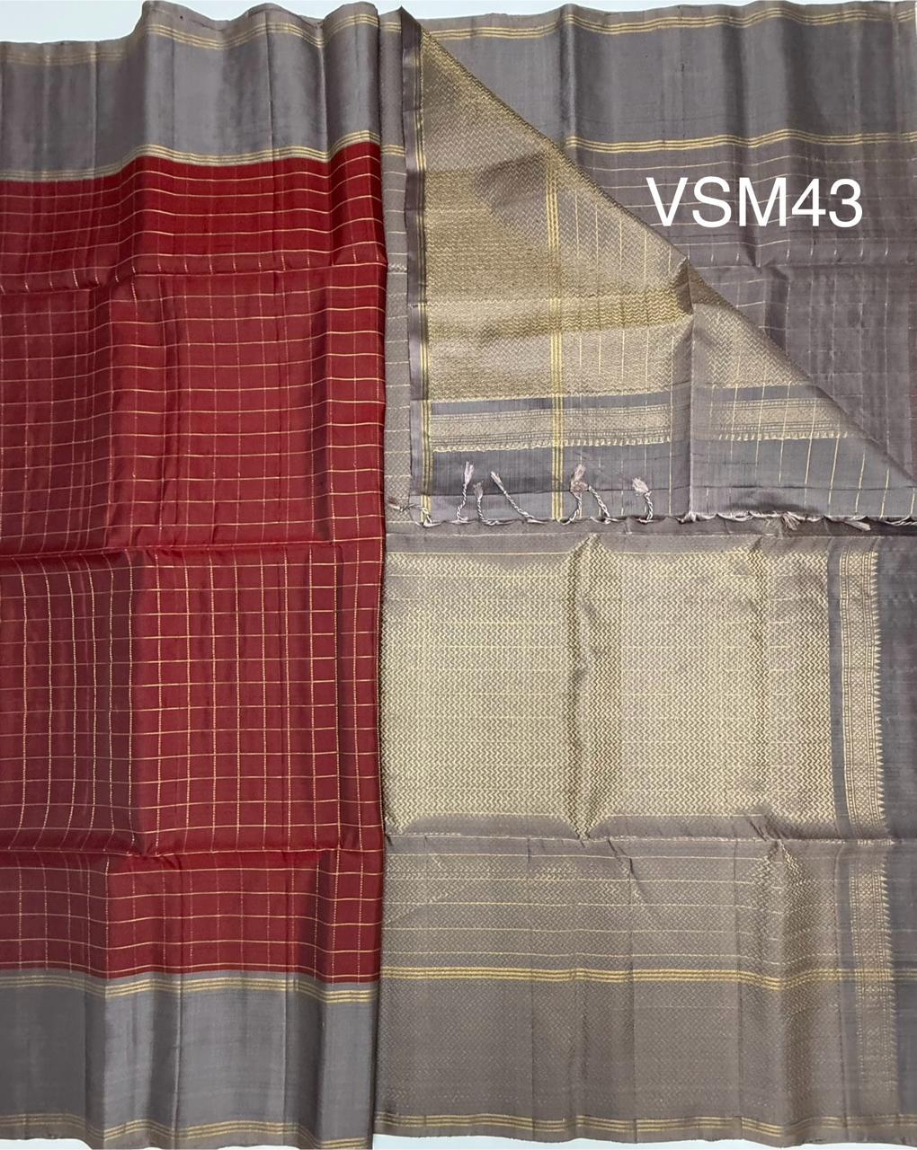 VSM43 - maroon color body , grey color pallu , blouse&nbsp;