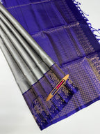 VSM57 - grey color body , ink blue color pallu , blouse&nbsp;