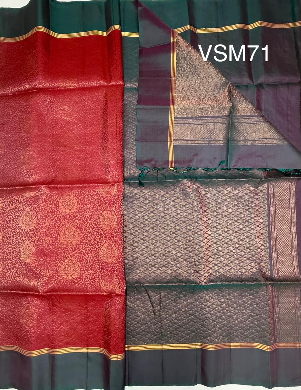 VSM71 - brick red color body , peacock green color pallu , blouse&nbsp;
