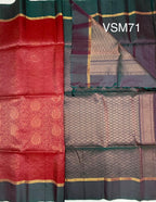 VSM71 - brick red color body , peacock green color pallu , blouse.