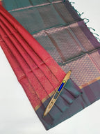 VSM71 - brick red color body , peacock green color pallu , blouse.