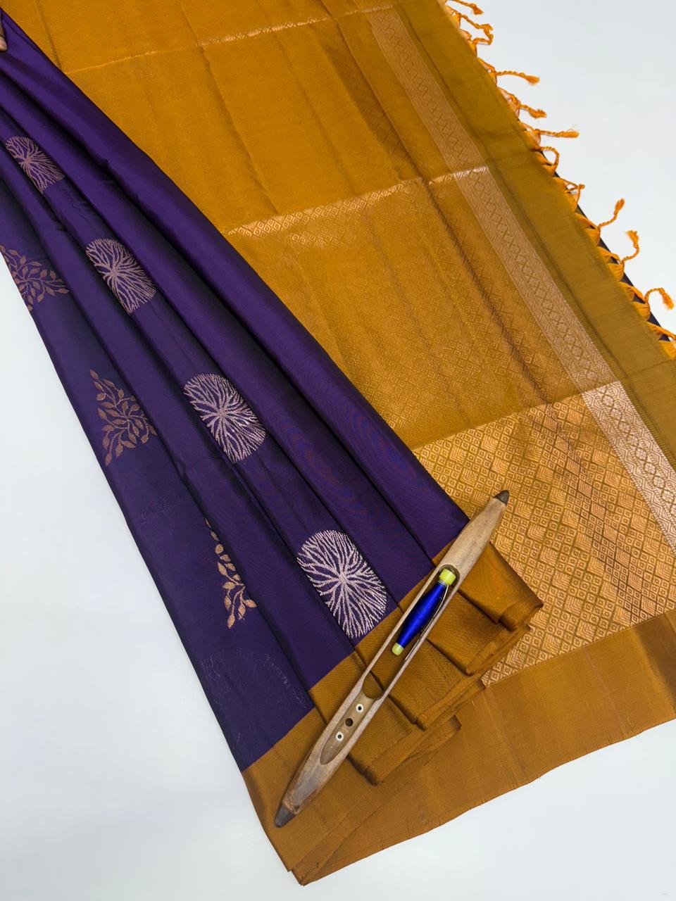 VSM74 - violet color body , mustard color pallu , blouse&nbsp;