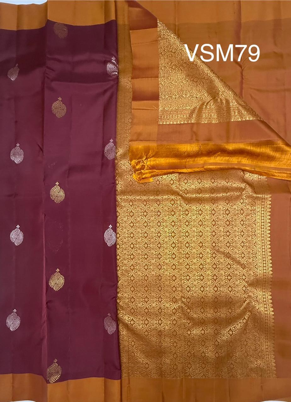 VSM79 - maroon color body , mustard color pallu , blouse&nbsp;