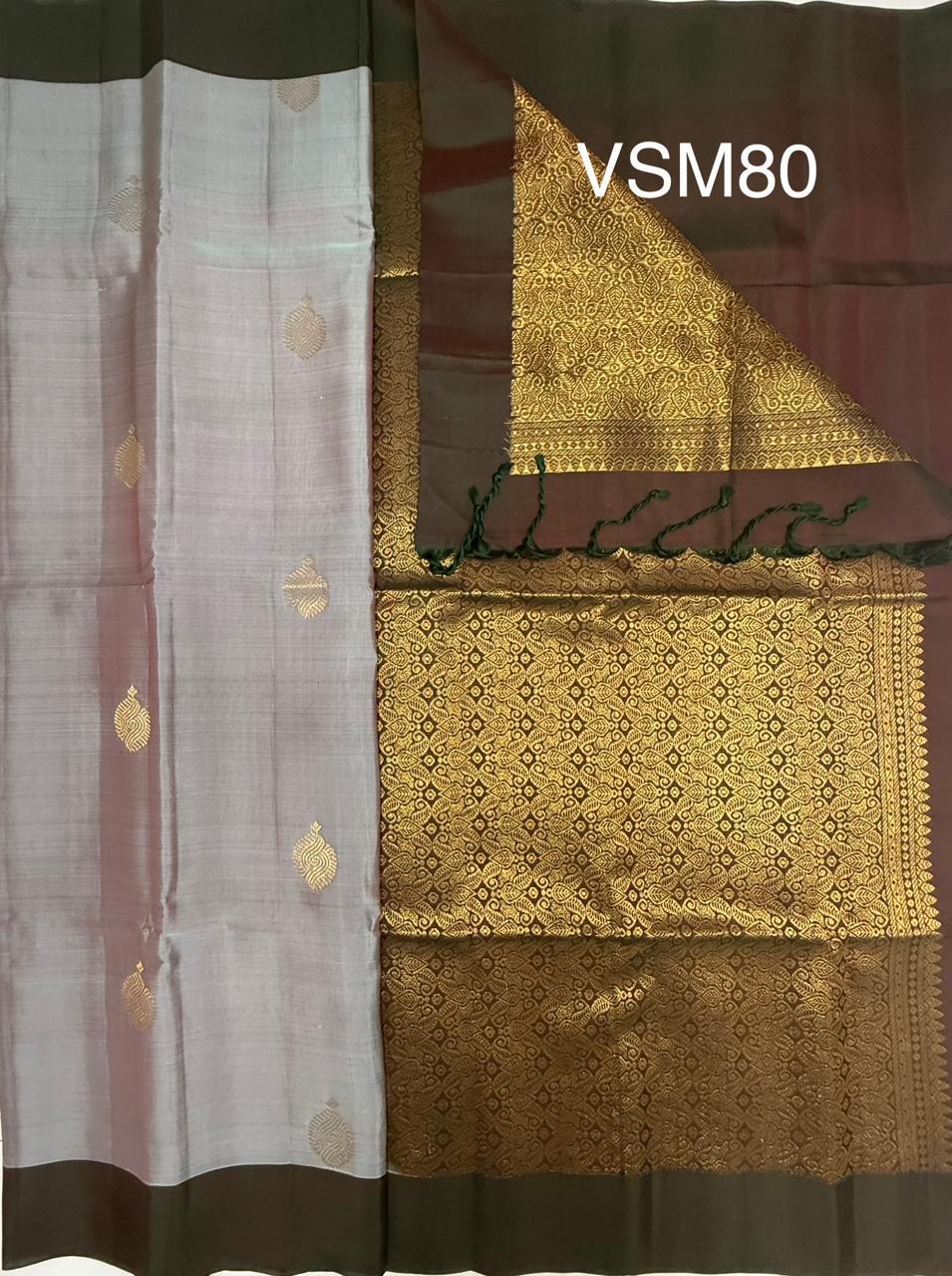 VSM80 - silver grey color body , peacock green color pallu , blouse&nbsp;
