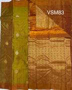 VSM83 - mehandi green color body , mustard color pallu , blouse
