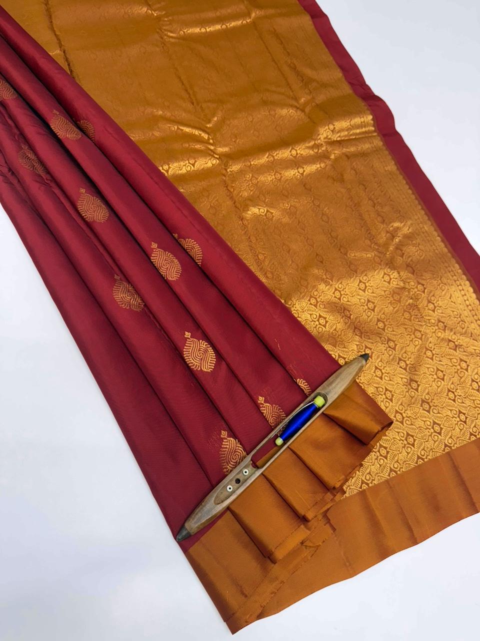 VSM84 - maroon color body , mustard color pallu , blouse&nbsp;