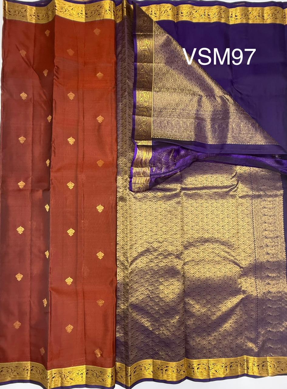 VSM97 - honey brown color body , violet color pallu , blouse&nbsp;