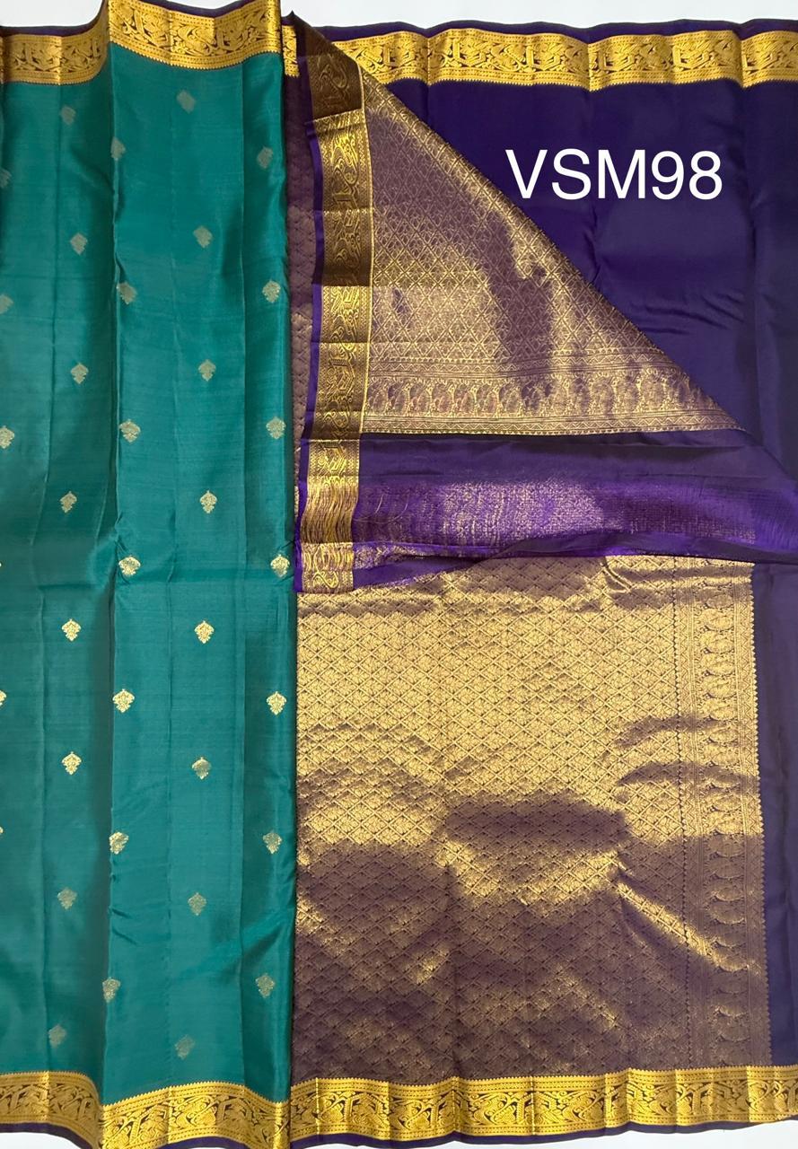VSM98 - peacock green color body , violet color pallu , blouse&nbsp;