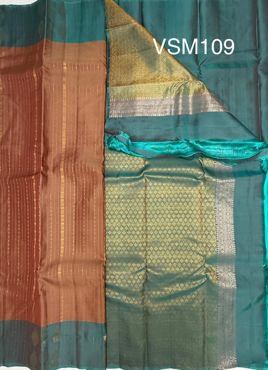 VSM109 - light peach color body , sea blue color pallu , blouse&nbsp;