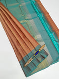 VSM109 - light peach color body , sea blue color pallu , blouse&nbsp;