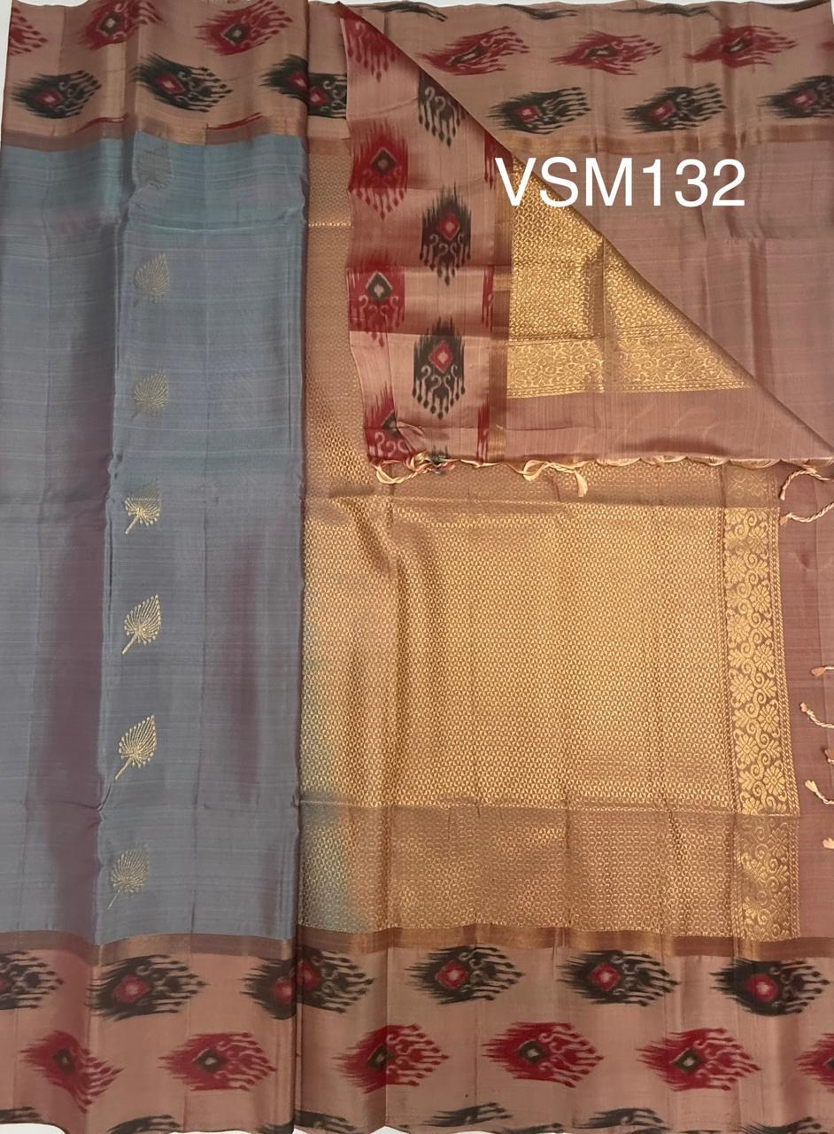 VSM132 - pastel blue color body , light peach color pallu , blouse&nbsp;