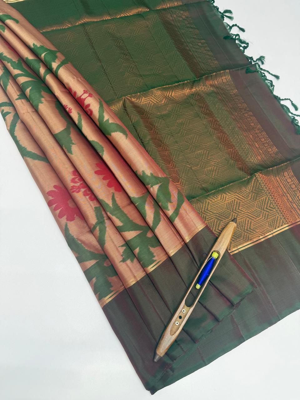 VSM149 - sandal with brown color body , bottle green color pallu , blouse