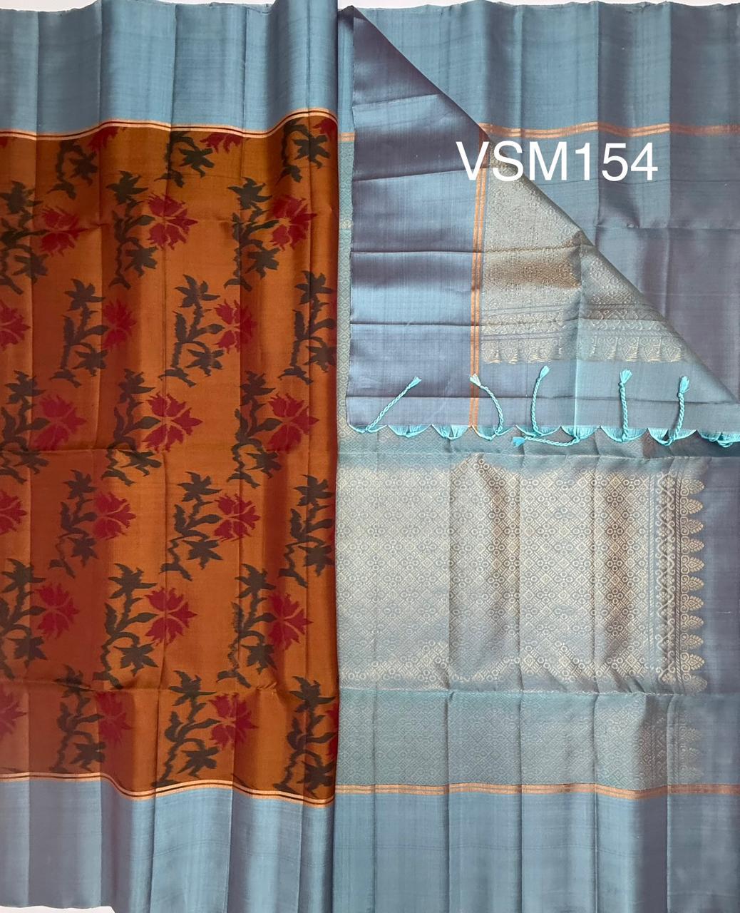 VSM154 - honey brown color body , sky blue color pallu , blouse&nbsp;