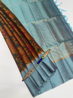 VSM154 - honey brown color body , sky blue color pallu , blouse&nbsp;