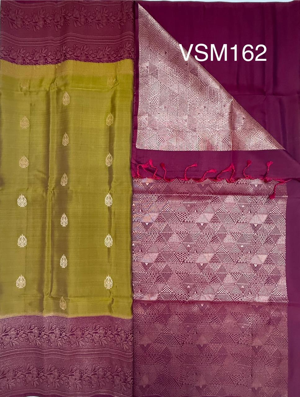 VSM162 - mehandi green color body , purple color pallu , blouse&nbsp;