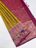 VSM162 - mehandi green color body , purple color pallu , blouse&nbsp;
