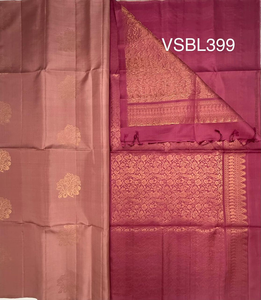 VSBL399 - onion pink color body , dusky pink color pallu , blouse - Pure silk saree