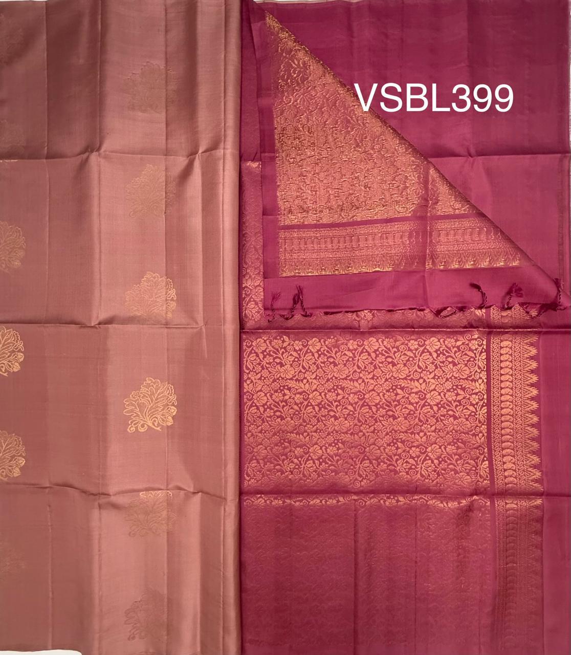 VSBL399 - onion pink color body , dusky pink color pallu , blouse - Pure silk saree