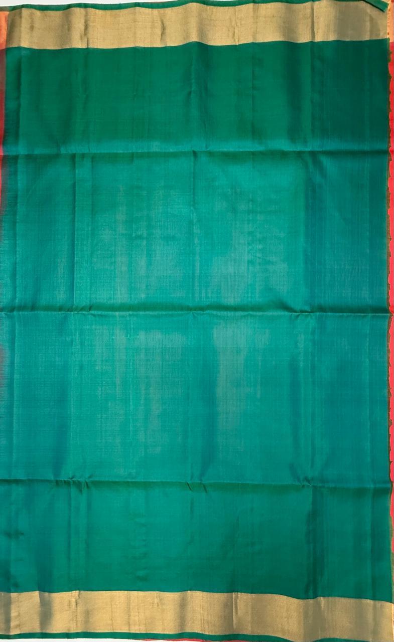 VSZB238 - orange with pink color body , dual green color pallu , blouse - Pure silk saree