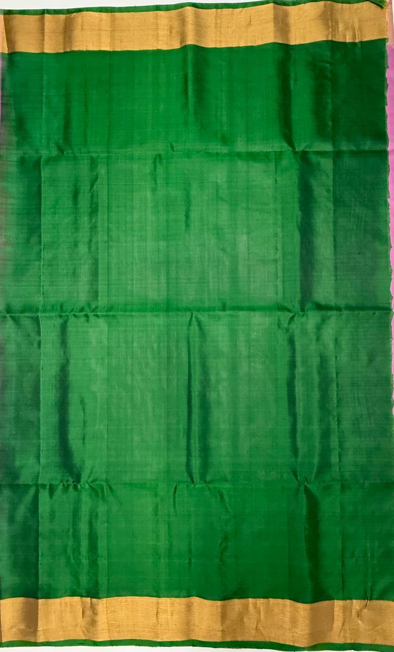 VSZB239 - milk rose color body, leaf green color pallu , blouse - Pure silk saree