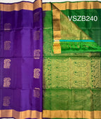VSZB240 - violet color body , leaf green color pallu , blouse - Pure silk saree