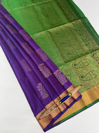 VSZB240 - violet color body , leaf green color pallu , blouse - Pure silk saree