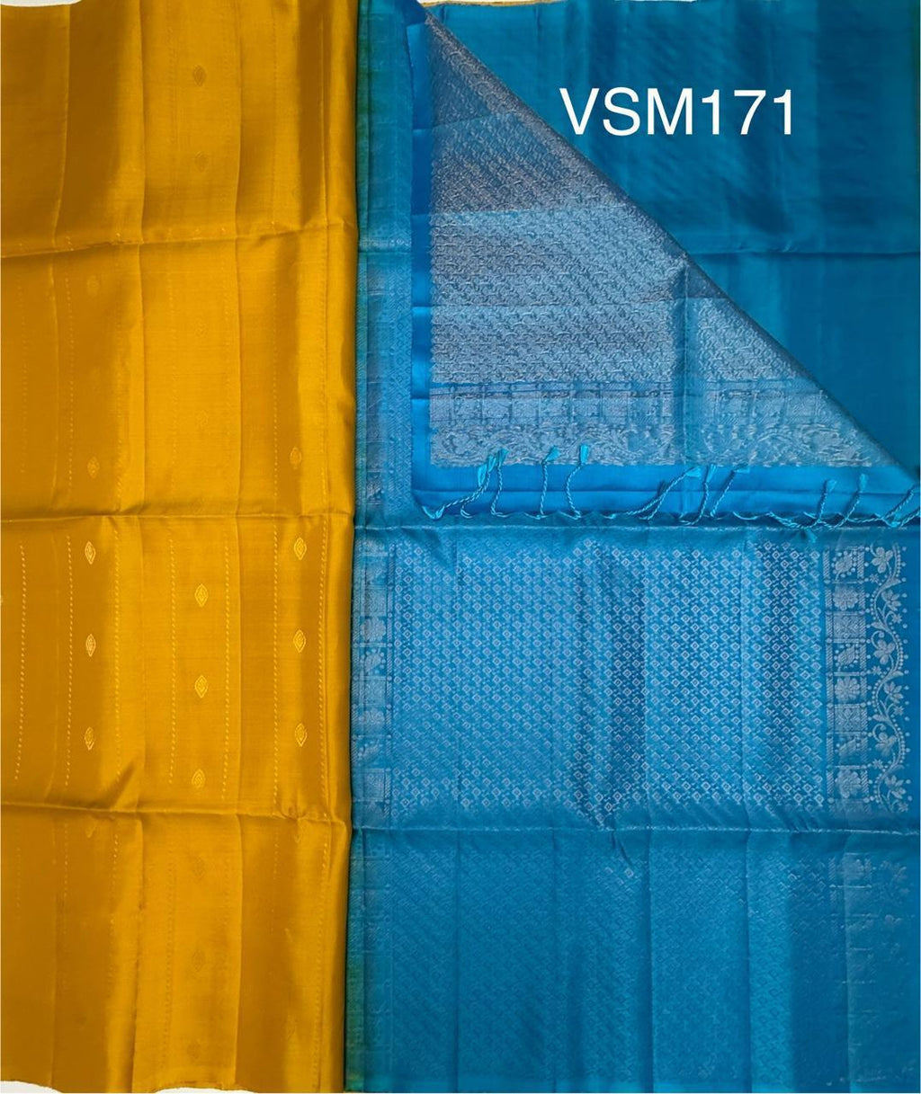 VSM171 - yellow color body , blue color pallu , blouse&nbsp;