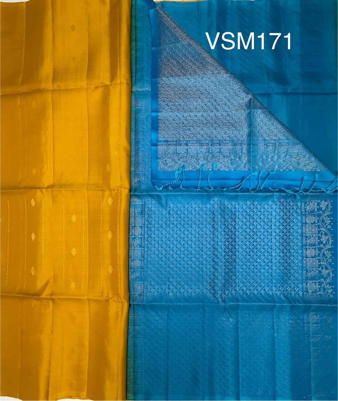 VSM171 - yellow color body , blue color pallu , blouse&nbsp;