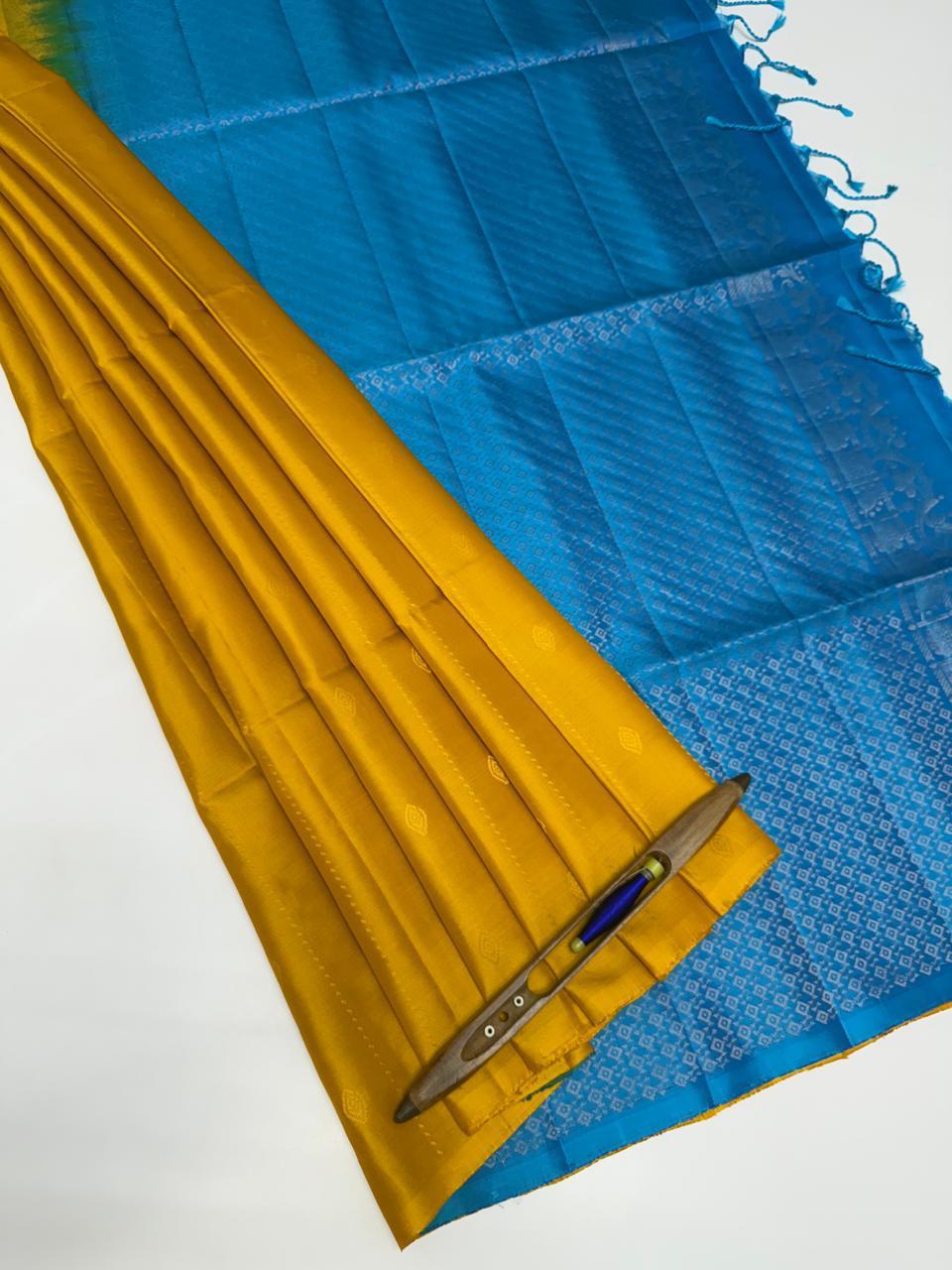 VSM171 - yellow color body , blue color pallu , blouse&nbsp;
