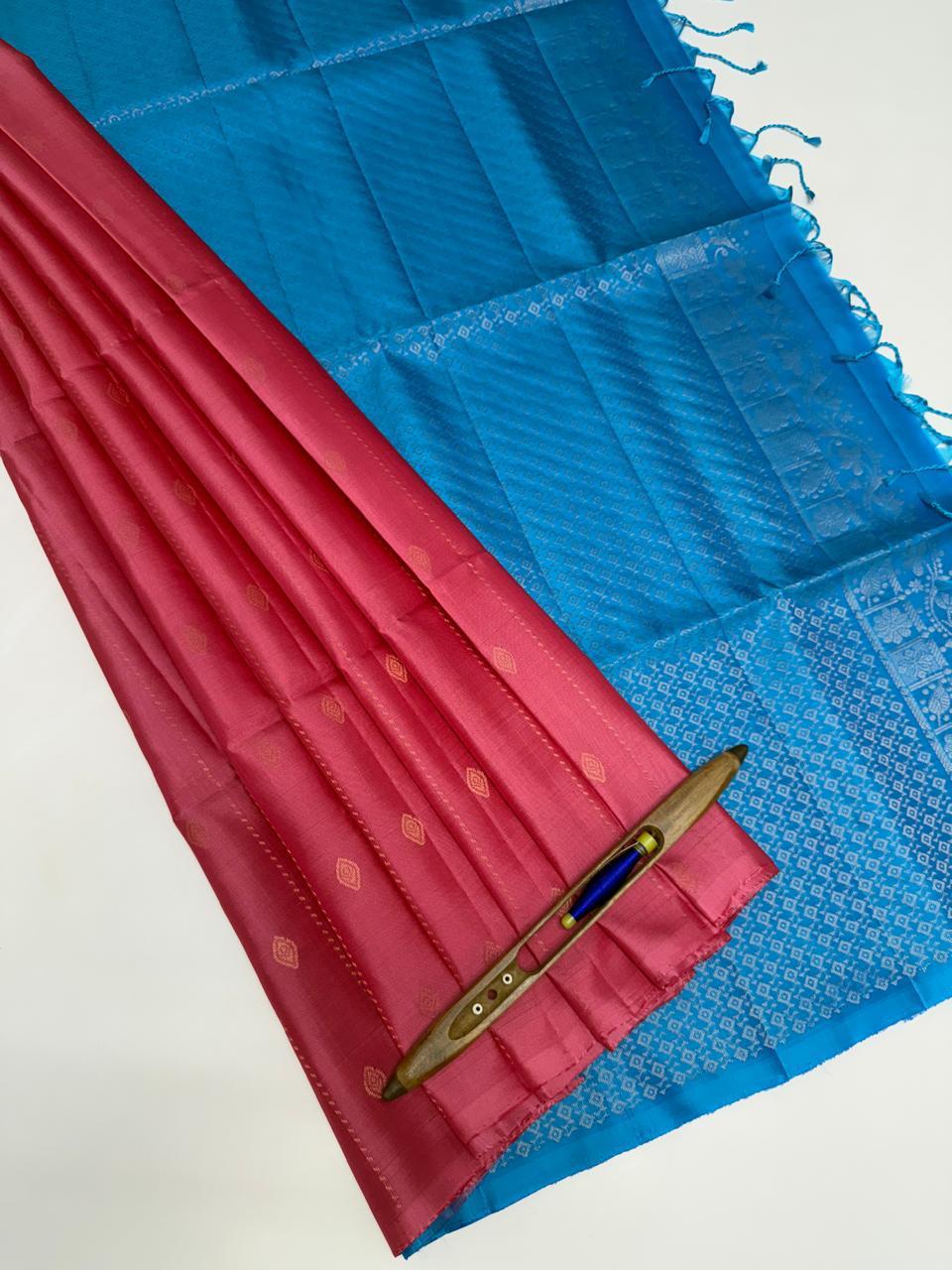 VSM172 - lotus pink color body , blue color pallu , blouse&nbsp;