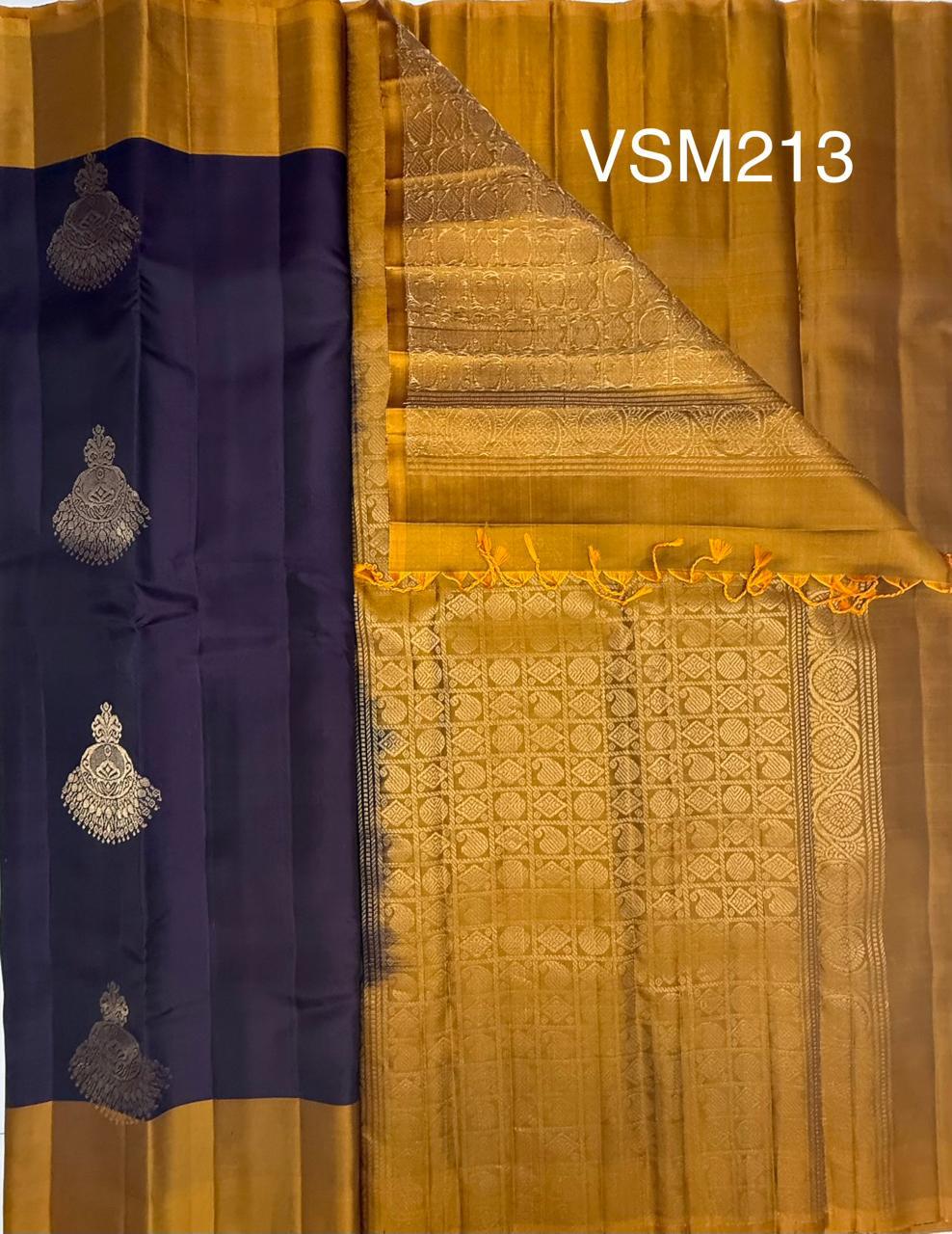 VSM213 - dark purple color body , mustard color pallu , blouse&nbsp;