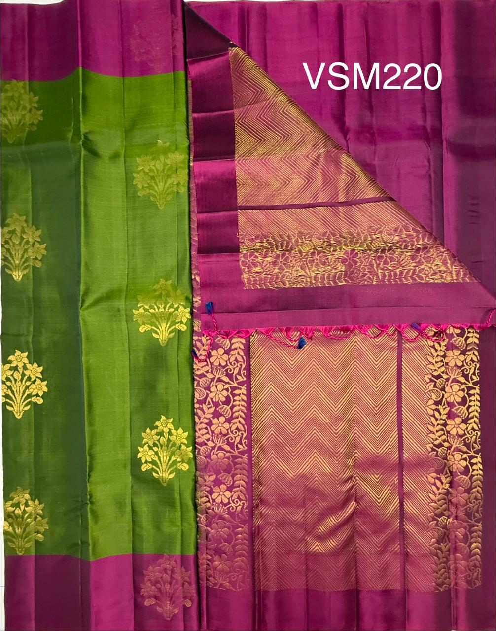 VSM220 - mehandi green color body , purple color pallu , blouse&nbsp;