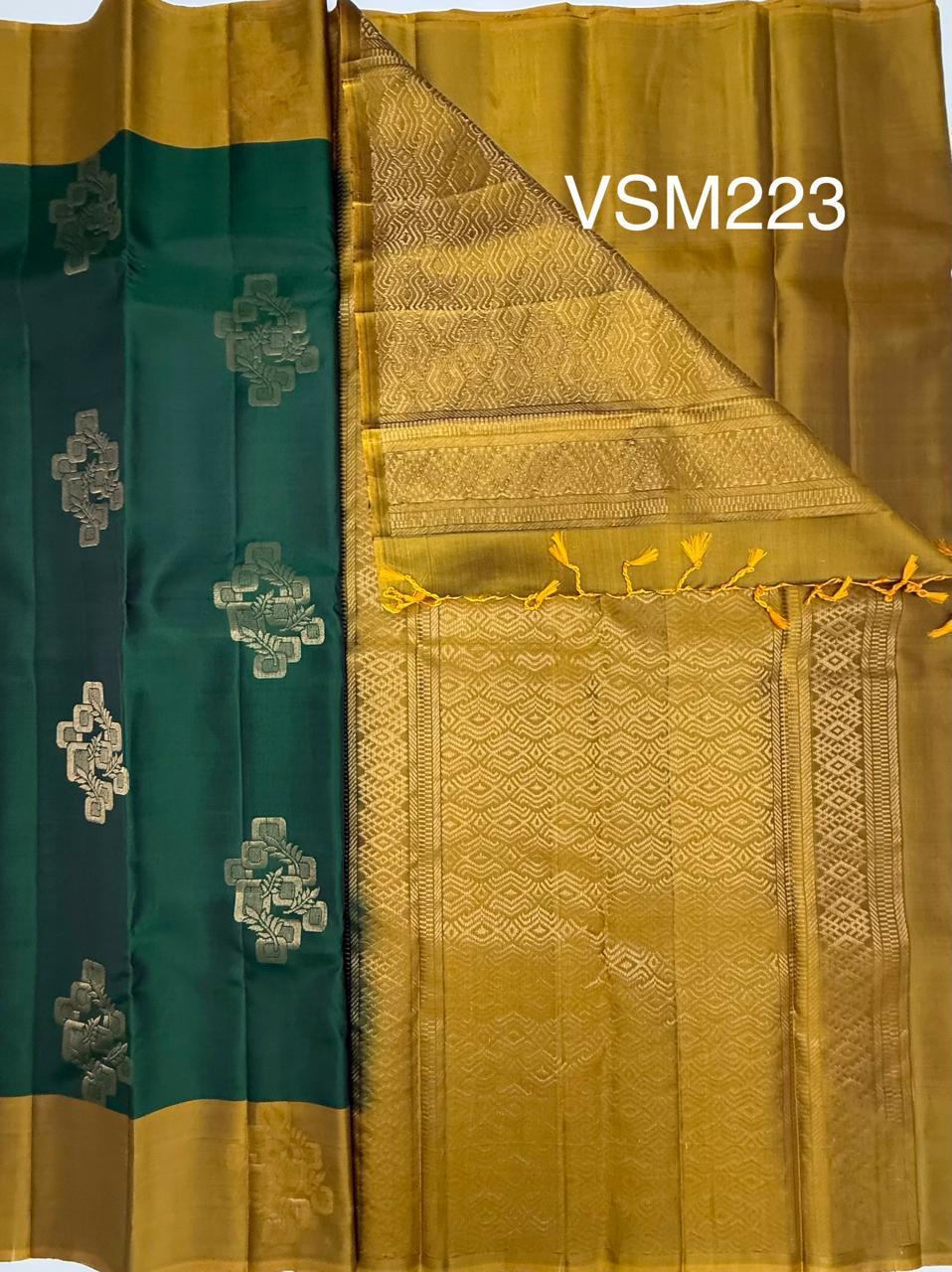 VSM223 - bottle green color body , yellow with black color pallu , blouse&nbsp;
