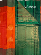 VSM231 - orange color body , leaf green color pallu , blouse&nbsp;