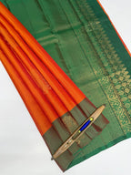 VSM231 - orange color body , leaf green color pallu , blouse&nbsp;