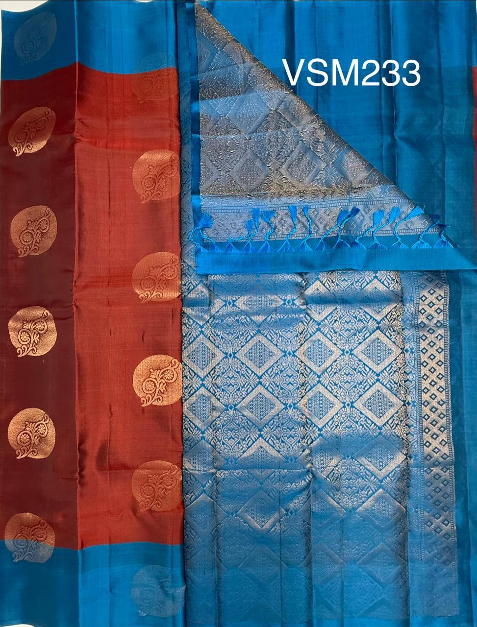 VSM233 - brick orange color body , blue color pallu , blouse&nbsp;