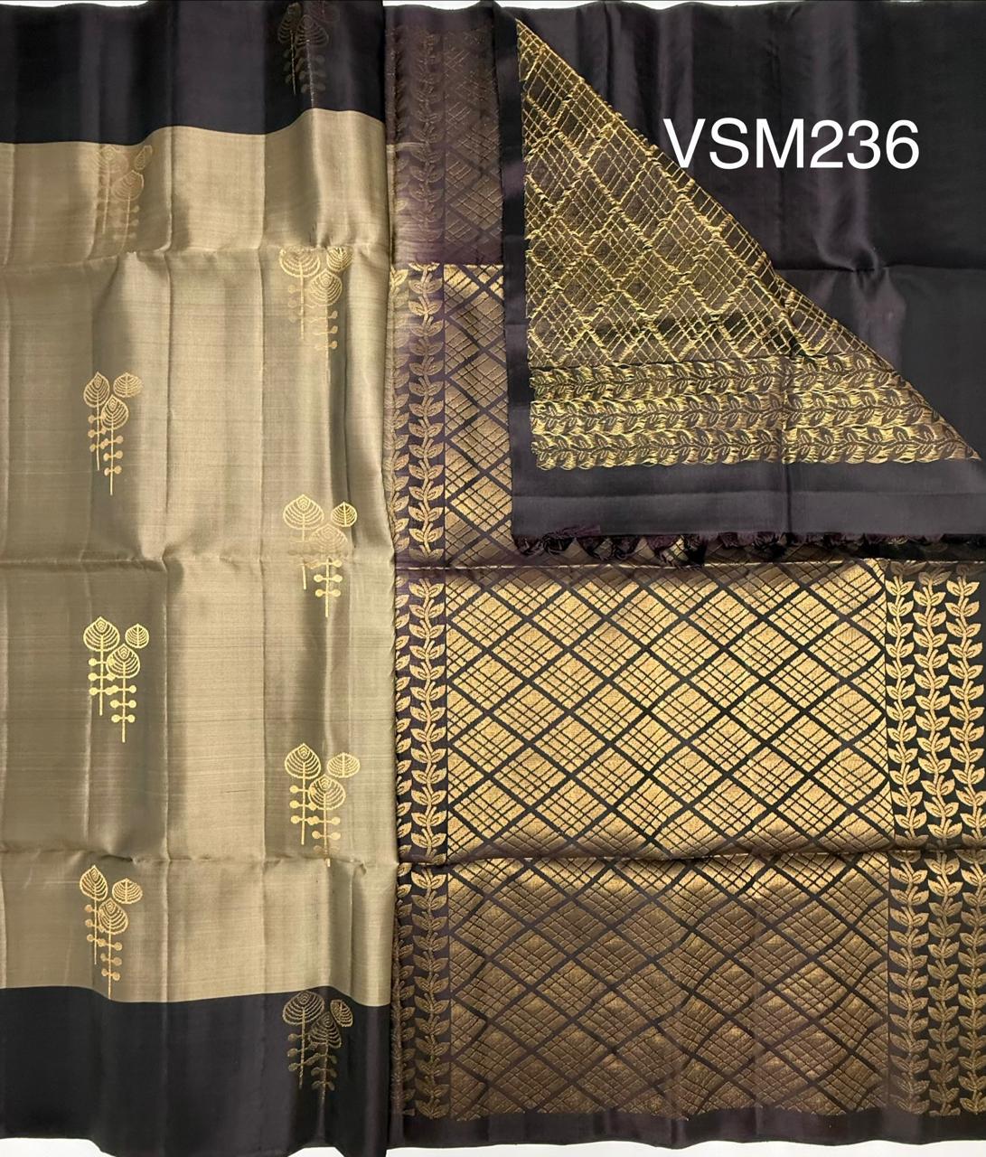 VSM236 - grey with black color body , dark purple color pallu , blouse&nbsp;